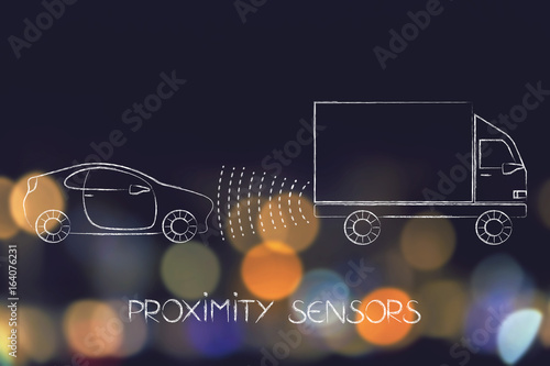 truck with sensors detecting proximity with car behind it