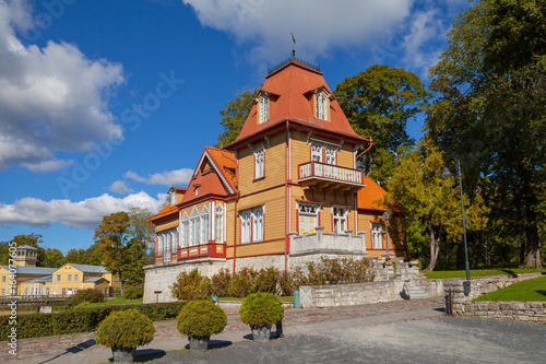 Cosy old wooden house (luxury hotel) near Kuressaare castle. A view of Saaremaa island, Estonia.