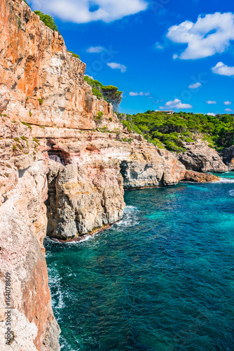 Beautiful rocky coast Majorca island seaside, Spain Mediterranean Sea