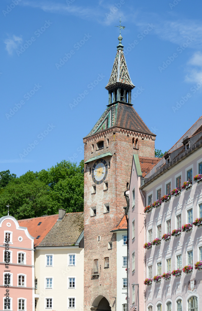 Schmalzturm tower of Landsberg at the river Lech
