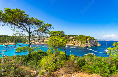Majorca island, idyllic coast landscape bay with yachts in Portals Vells, Spain Mediterranean Sea