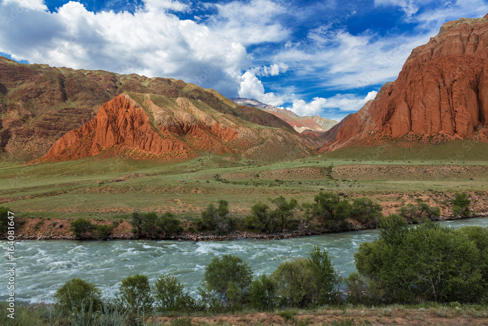 Mountain landscape. Kyrgyzstan. Suusamyr Valley. Kekemeren River