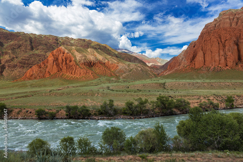 Mountain landscape. Kyrgyzstan. Suusamyr Valley. Kekemeren River