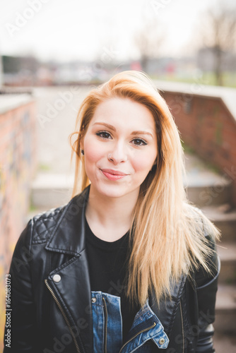 young beautiful blonde straight hair woman