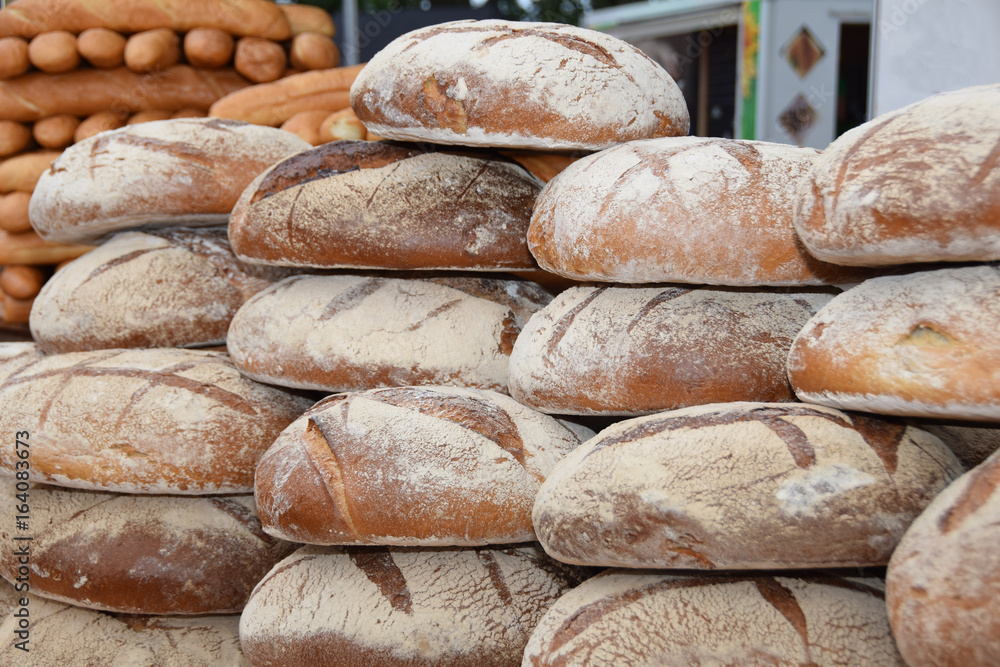 A great pyramid of fresh loaf loaves A great pyramid of fresh loaf loaves