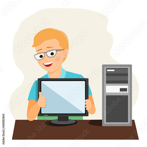 Smiling programmer giving thumbs up sign