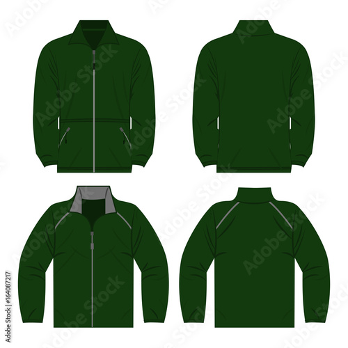 Green color autumn fleece jacket and sport jacket set isolated vector