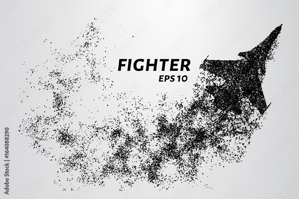 Fighter of the particles. The silhouette of the fighter is of little circles - obrazy, fototapety, plakaty 