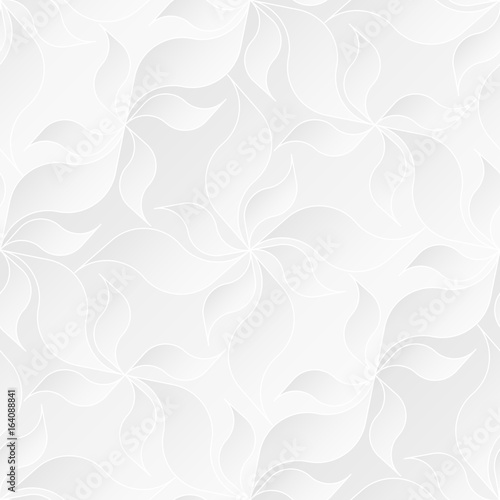 Neutral white texture. Decorative background with 3d pleated paper effect. Vector seamless repeating pattern with floral elements.