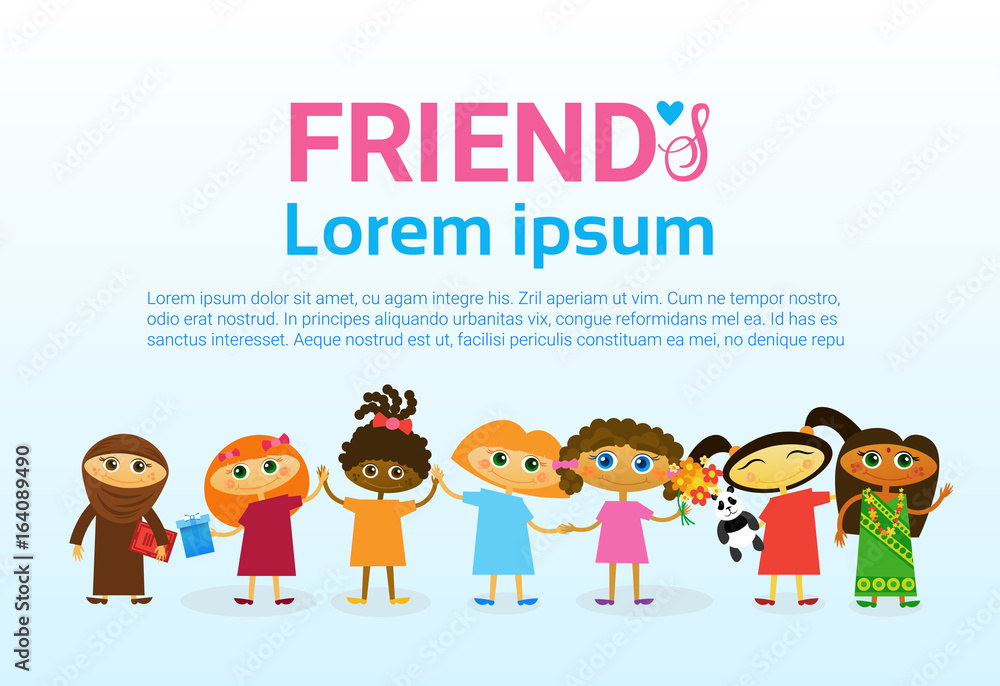 Happy Friendship Day Greeting Card Mix Race Kids Friends Multi Ethnic Holiday Banner Vector Illustration