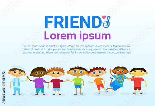 Happy Friendship Day Greeting Card Mix Race Kids Friends Multi Ethnic Holiday Banner Vector Illustration