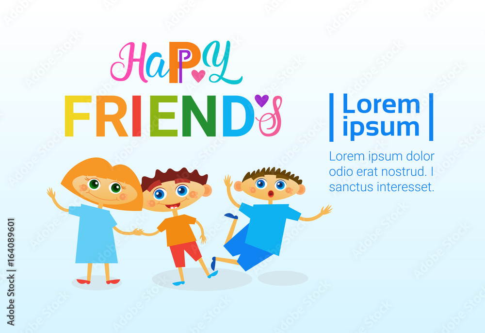 Fototapeta premium Happy Friendship Day Greeting Card Friends Holiday Banner Flat Vector Illustration