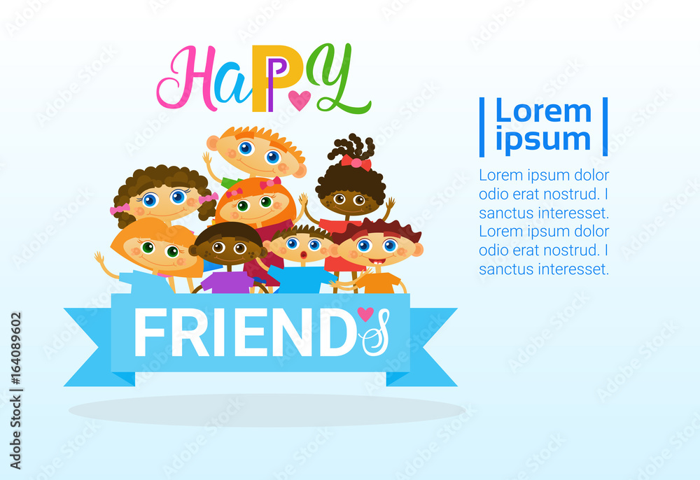 Happy Friendship Day Greeting Card Mix Race Kids Friends Multi Ethnic Holiday Banner Vector Illustration Happy Friendship Day Greeting Card Mix Race Kids Friends Multi Ethnic Holiday Banner Vector Illustration