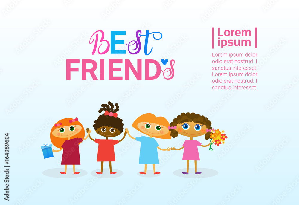 Fototapeta premium Happy Friendship Day Greeting Card Mix Race Kids Friends Multi Ethnic Holiday Banner Vector Illustration