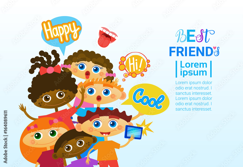 Happy Friendship Day Greeting Card Mix Race Kids Friends Multi Ethnic Holiday Banner Vector Illustration