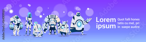 Modern Robot Set Artificial Intelligence Technology Flat Vector Illustration