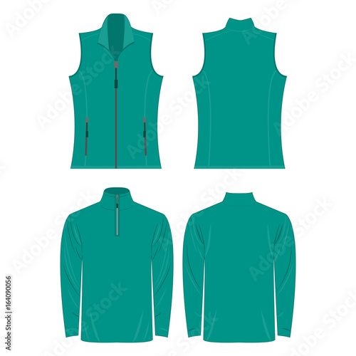 teal color autumn fleece vest and jacket set isolated vector on the white background