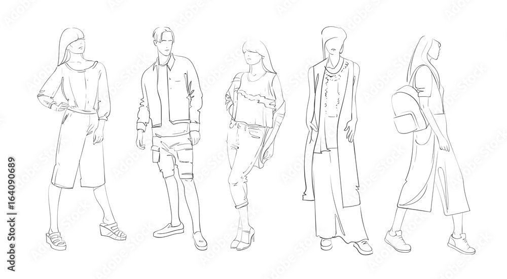 Fashion Collection Of Clothes Set Of Models Wearing Trendy Clothing Sketch Vector Illustration Fashion Collection Of Clothes Set Of Models Wearing Trendy Clothing Sketch Vector Illustration