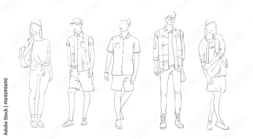 Fashion Collection Of Clothes Set Of Models Wearing Trendy Clothing Sketch Vector Illustration Fashion Collection Of Clothes Set Of Models Wearing Trendy Clothing Sketch Vector Illustration