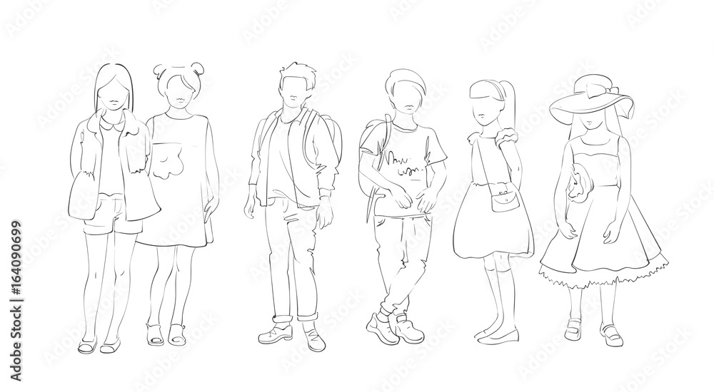 Fashion Collection Of Clothes Set Of Models Wearing Trendy Clothing Sketch Vector Illustration Fashion Collection Of Clothes Set Of Models Wearing Trendy Clothing Sketch Vector Illustration