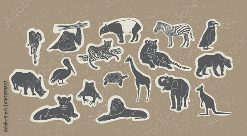 Silhouette Animals Set Wildlife Species Fauna Collection Hand Drawn Vector Illustration