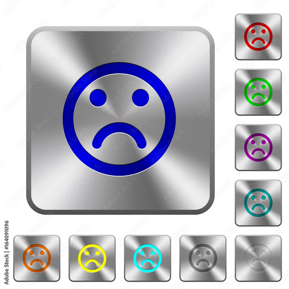 Sad emoticon rounded square steel buttons Sad emoticon rounded square steel buttons