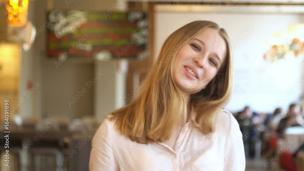 Beautiful woman feels happy emotions in a long-awaited meeting Beautiful woman feels happy emotions in a long-awaited meeting