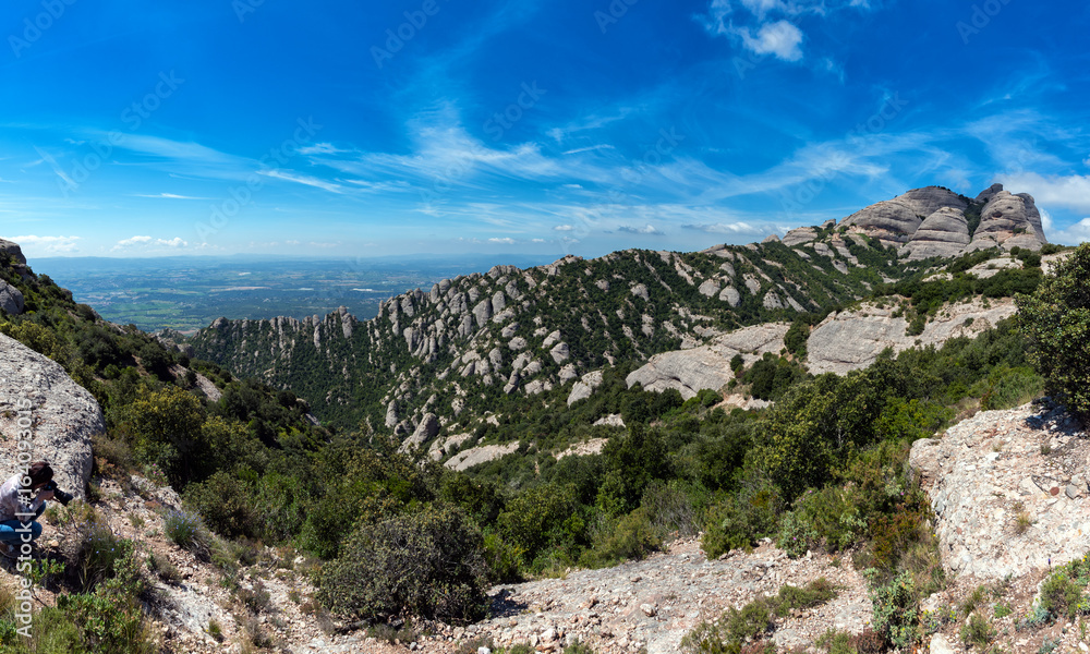 Panoramic view from Montserrat mountains near Barcelona, Spain