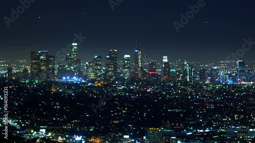 Downtown Los Angeles - aerial view at night photo