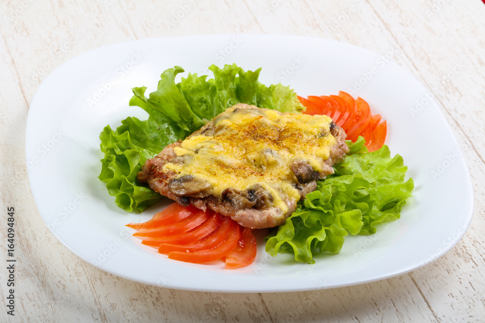 Pork steak with mushroom and cheese Pork steak with mushroom and cheese