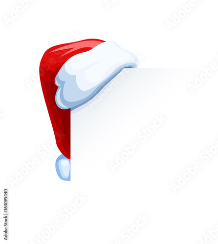 Santa Claus cap hang at corner. Christmas accessory. Isolated