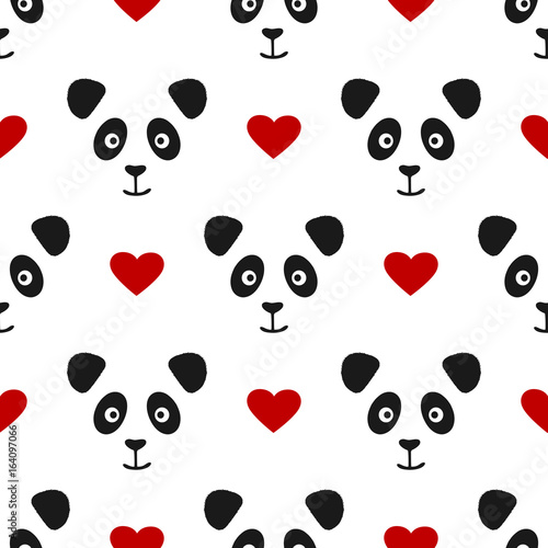 Fototapeta Naklejka Na Ścianę i Meble -  Repeated panda face and heart. Seamless pattern for children.