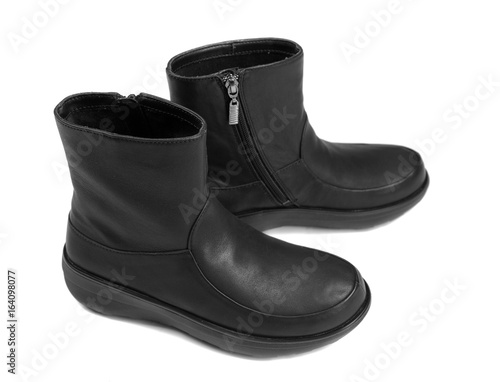 Black leather women's boots. Isolate