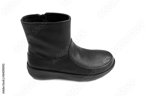 One black leather woman's boot. Isolate