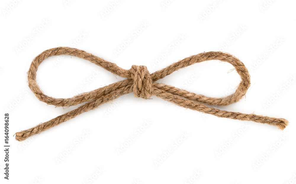 Rope bow knot, isolated on white background. Stock Photo