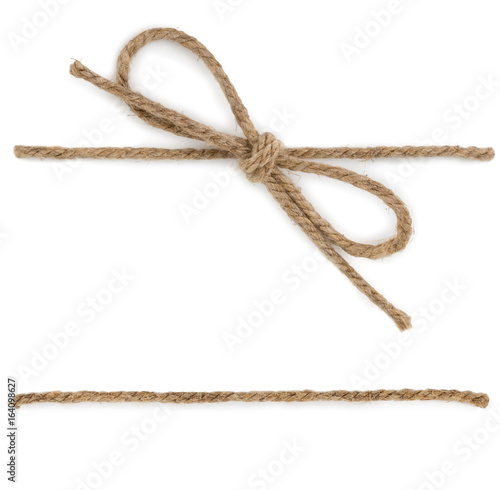 Rope with knot, bow knot, isolated on white background.