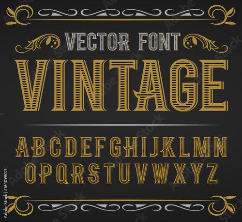 Vector vintage label font. Retro font.