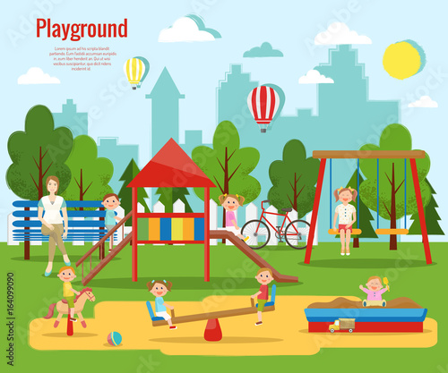 Children's playground vector illustration. Children's activity,