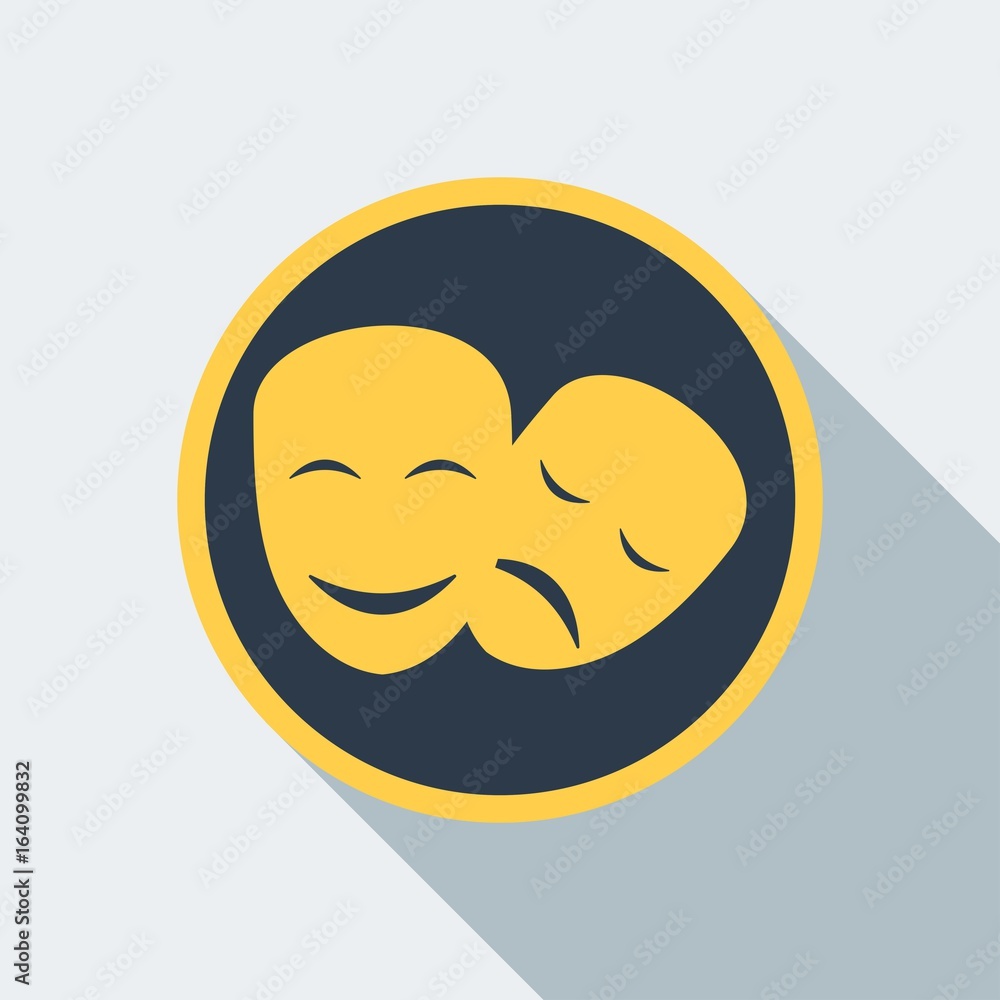 Golden theatre mask icon. Flat vector cartoon illustration. Objects isolated on a white background. Golden theatre mask icon. Flat vector cartoon illustration. Objects isolated on a white background.
