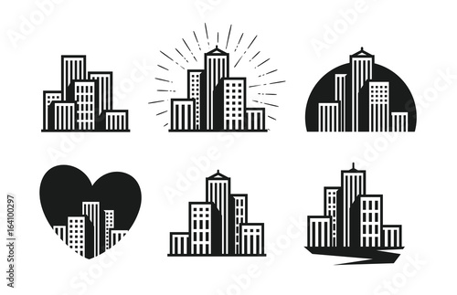 Modern city logo. Skyscraper, building, house, town set of icons. Vector illustration