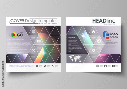 Business templates for square brochure, magazine, flyer, booklet or annual report. Leaflet cover, abstract vector layout. Retro style, mystical Sci-Fi background. Futuristic trendy design.