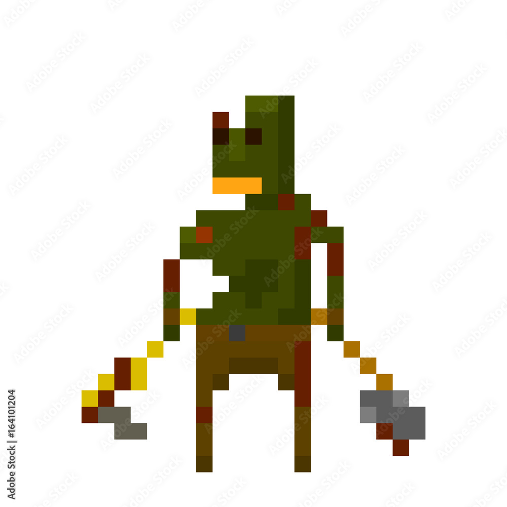 Fototapeta premium Pixel zombie with weapons for games and applications