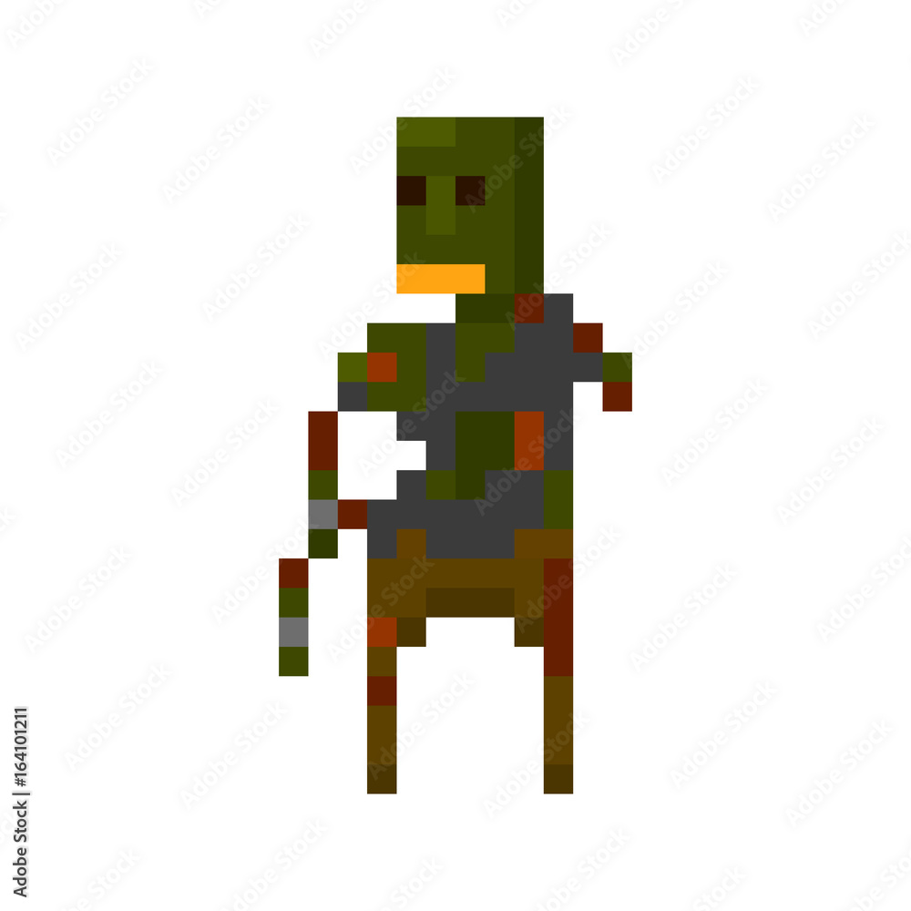 Fototapeta premium Pixel zombie with weapons for games and applications