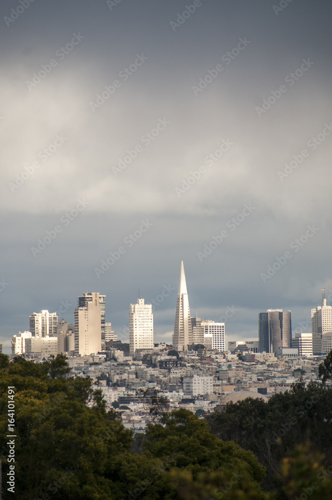 Downtown San Francisco with cloudy sky