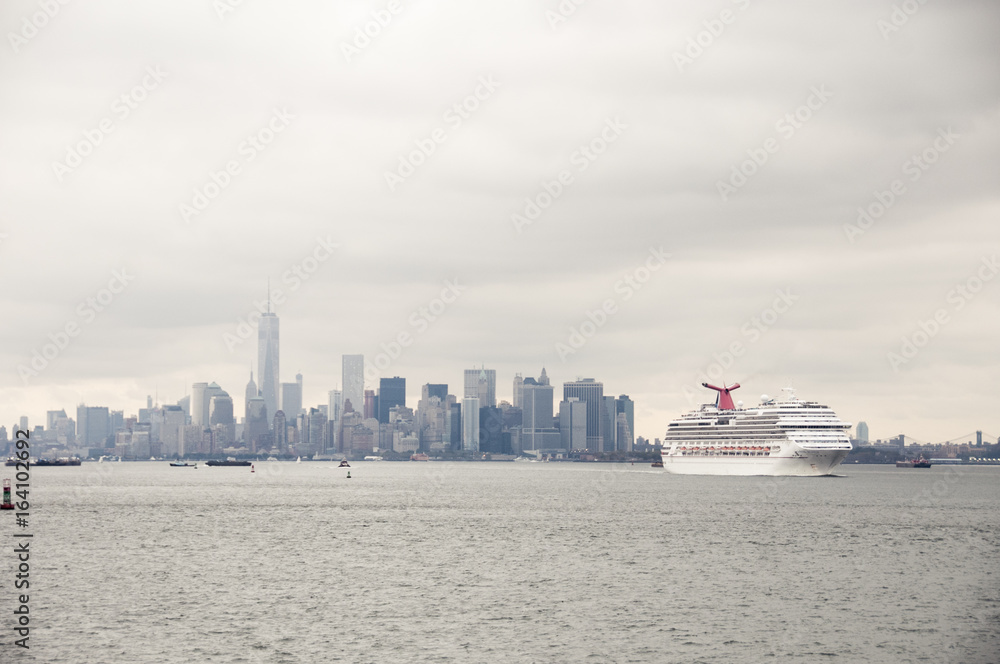 Manhattan and cruise ship seen from the sea
