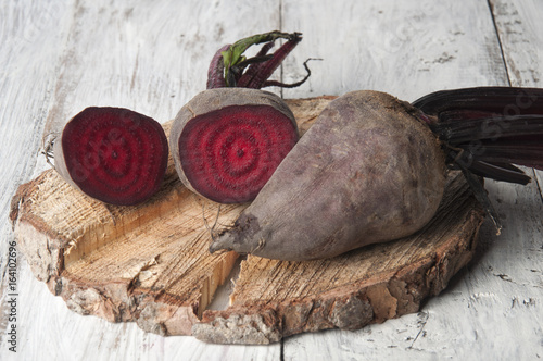 Red beetroot on a wooden stand