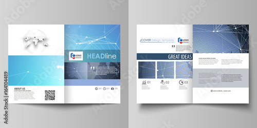 The minimalistic vector illustration of the editable layout of two A4 format modern covers design templates for brochure, flyer, report. Abstract global design. Chemistry pattern, molecule structure.