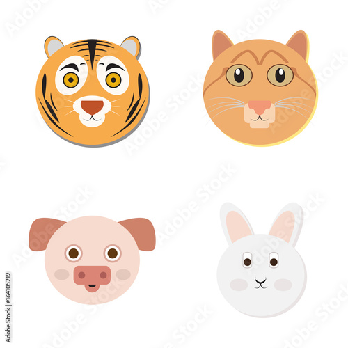 Set of cute animal faces, Vector illustration