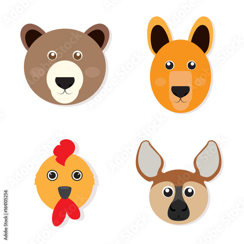 Set of cute animal faces  Vector illustration