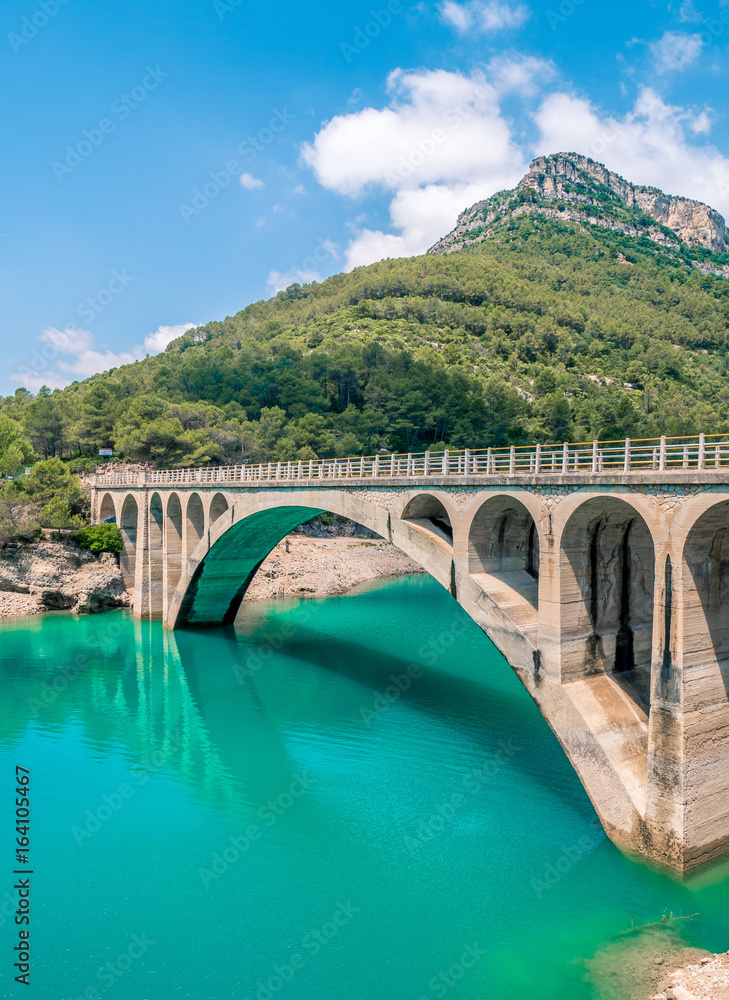 Bridge over the Ulldecona reservoir dam in Castellon of Spain
